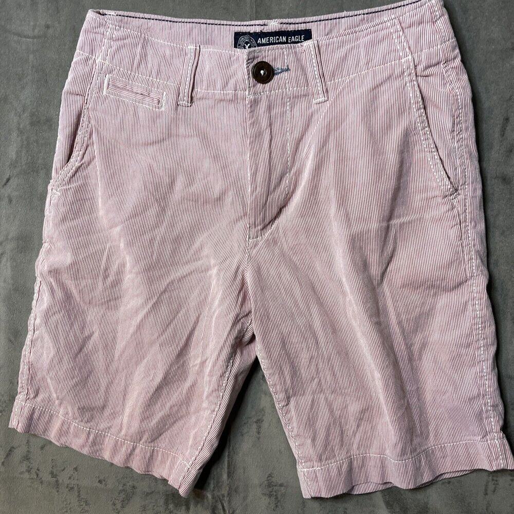 American Eagle Outfitters Chino Shorts Red White Striped Classic Fit Mens 26